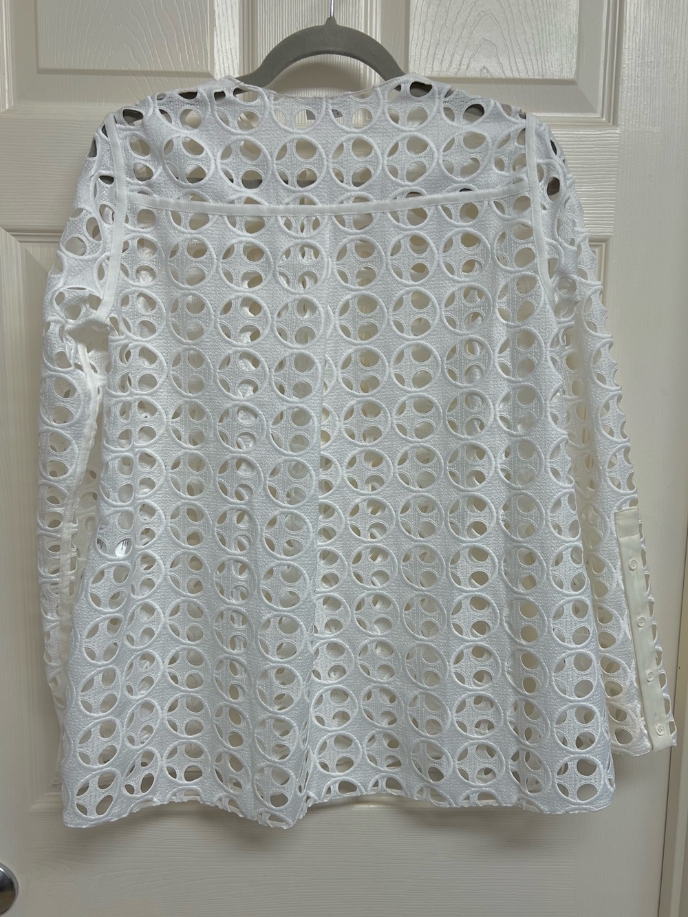 Akris punto Sz US 6/ IT 42 White Dot Cut-Out Guipure Eyelet Embroidered Blouse - Picture 6 of 11
